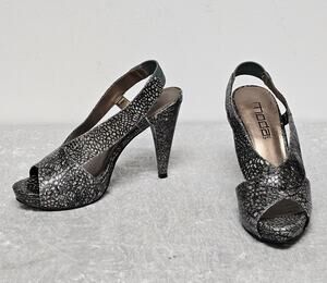 Moda Spana Womens Peep-Toe Slingback Faux-Snakeskin Metallic Heels-Size 7.5M
